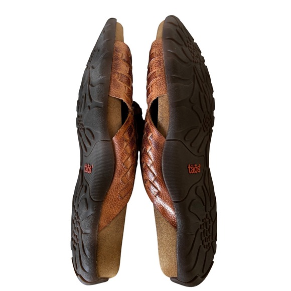 Taos Women's Size 8 Guru Cognac Leather Comfort Woven Slide Sandals Spain NEW - Picture 9 of 10